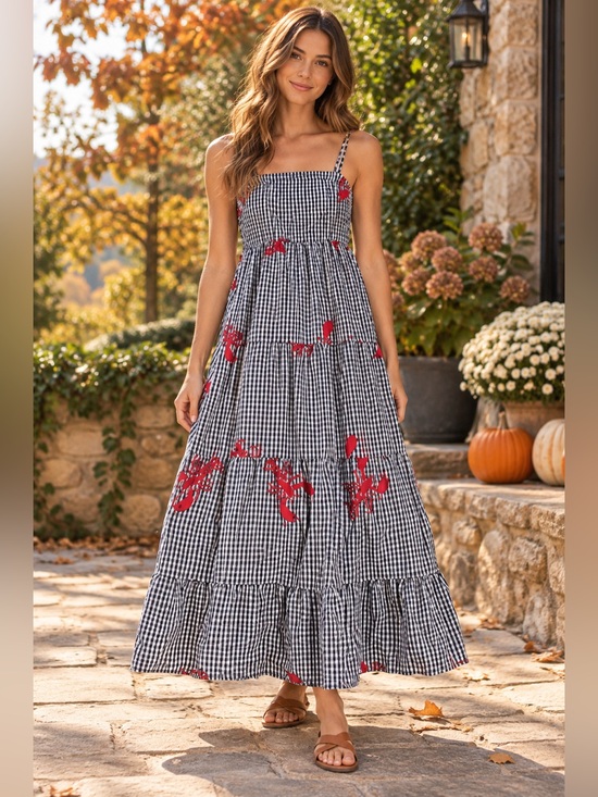 Dresses & Skirts - Lobster Print Gingham Maxi Dress | Coastal Chic Blogger Favorite